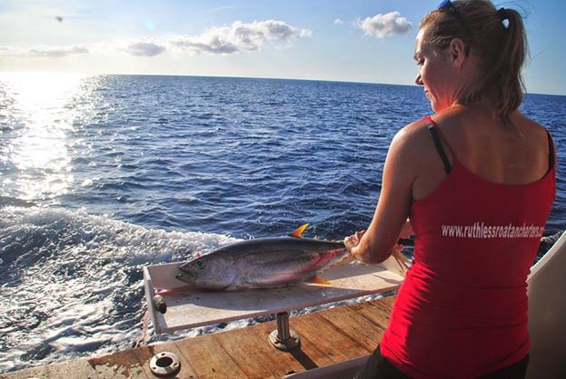 FRESH Sashimi on Ruthless Roatan Charters Sunset Cruise