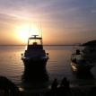 Ruthless pulled up on the beach at Sundowners Beach Bar, Roatan